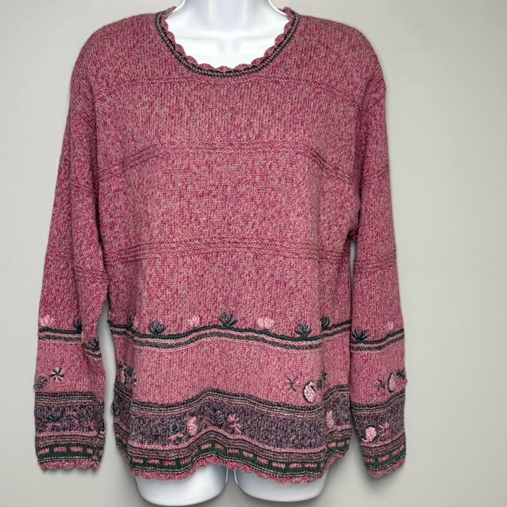VTG‎ Grandmacore Purple Embroidered Cottagecore Feminine Oversized Sweater Sz M